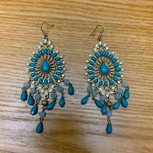 Boston Proper Large Turquoise and Gold Earrings